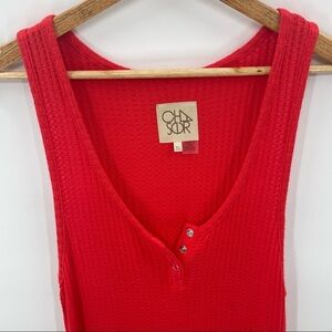 Chaser New Without Tags Bright Pink/Coral 3Button Waffle Knit Tank Top Size XL